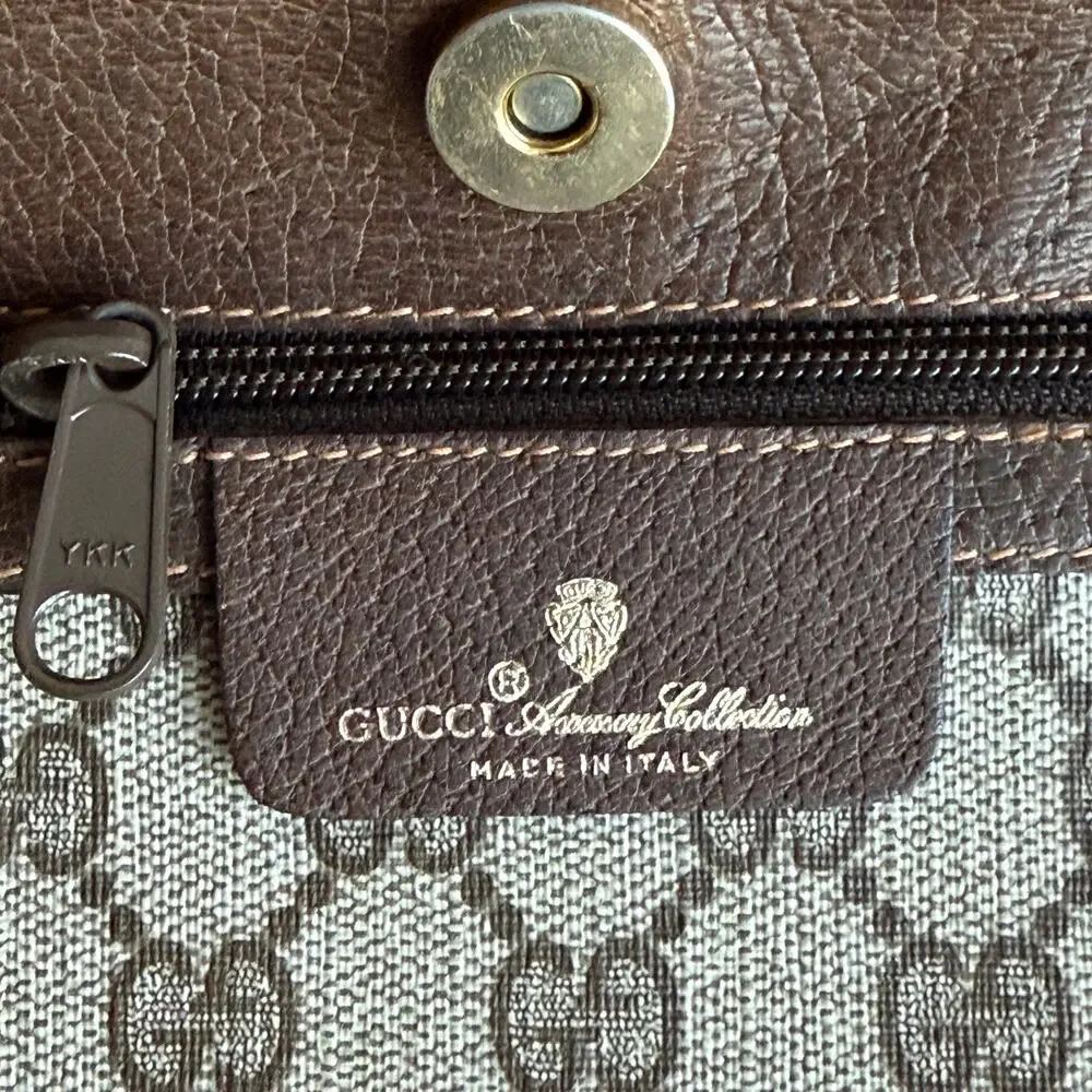 Gucci GG Supreme Vertical Tote - Brown Leather Trim, Large, Vintage